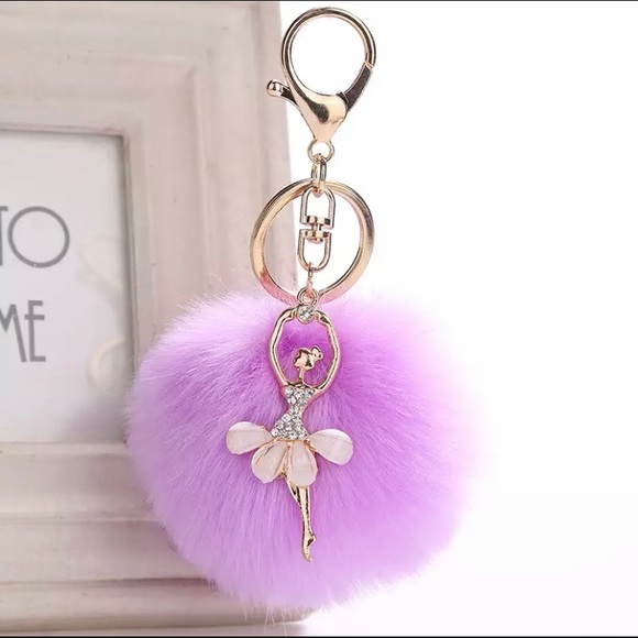 Fur Pom Pom Ballet Dancer Gold Keychain - Picture 3 of 4